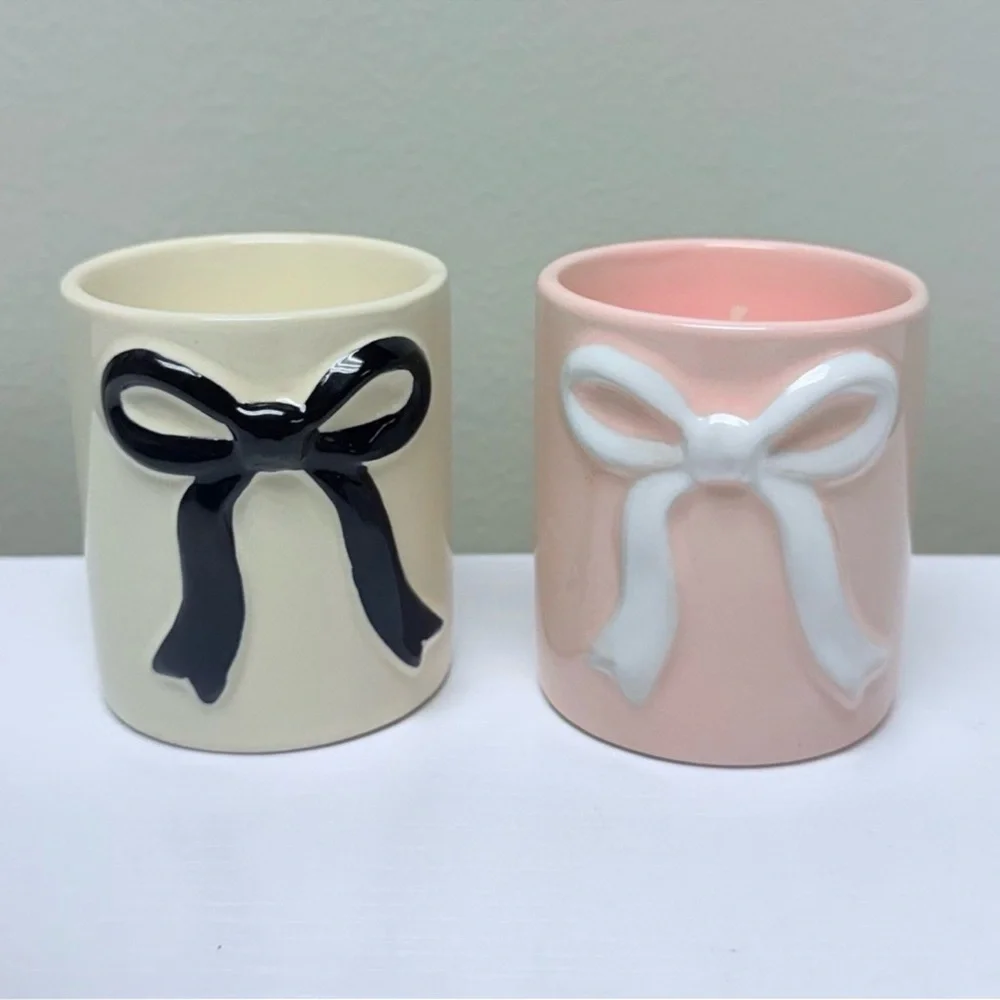 New! Target Bullseye Playground Set of 2 Coquette Bow Ceramic Candles